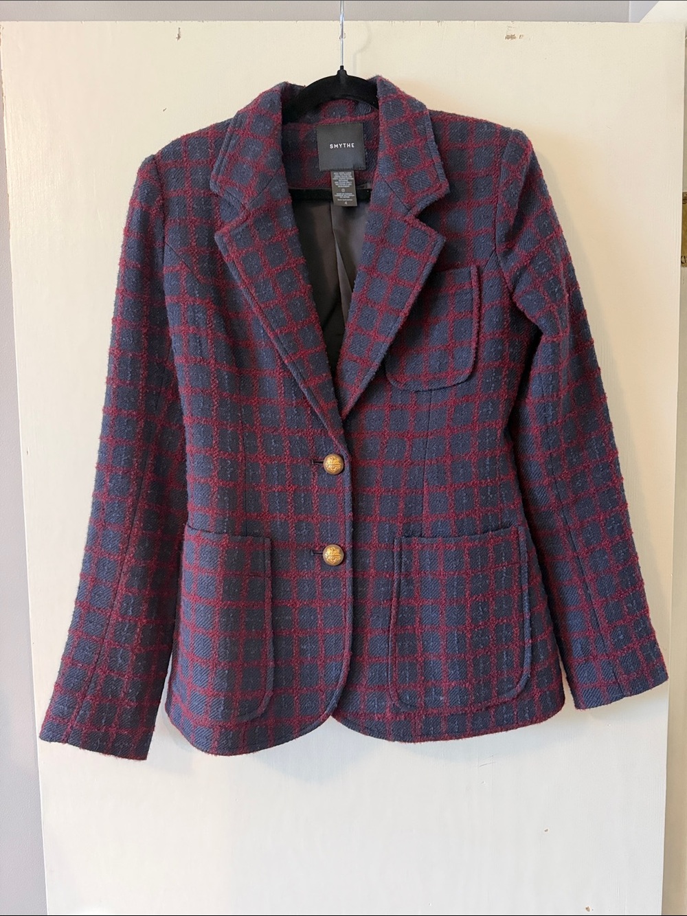 Smythe Navy and Maroon Windowpane Blazer
